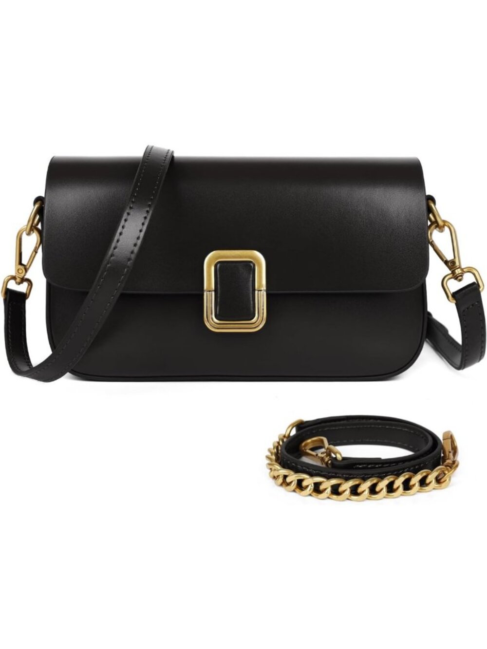 Stylish Genuine Leather Crossbody Bag with Gold Chain Strap for Women